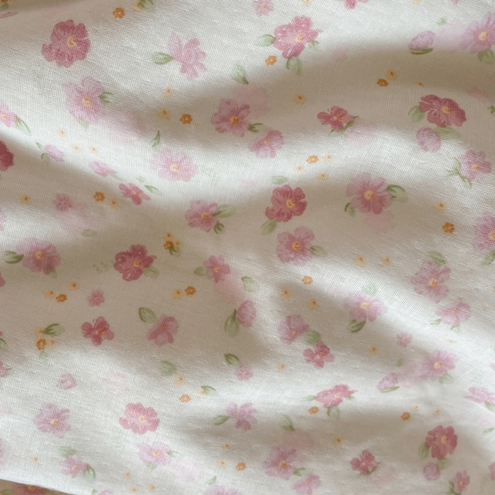 91家纺网 家纺一手货源 找家纺 典曼家纺 2025新款A类母婴级抗菌有氧双层纱亲肤小清新印花三件套四件套 桃汁夭夭