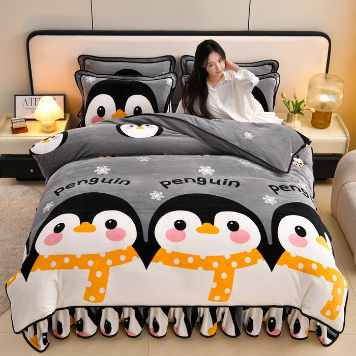 91家纺网 家纺一手货源 找家纺 （总 ）新8.5-9.5斤法莱绒四件套珊瑚牛奶金貂绒四件套床裙