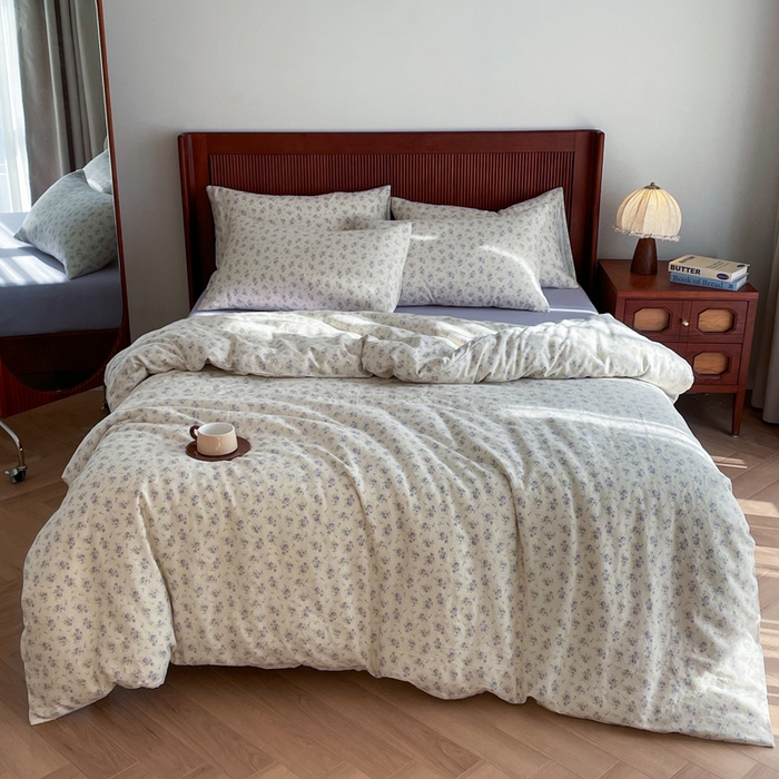 91家纺网 家纺一手货源 找家纺 典曼家纺 2025新款A类母婴级抗菌有氧双层纱亲肤小清新印花三件套四件套 寻意花海