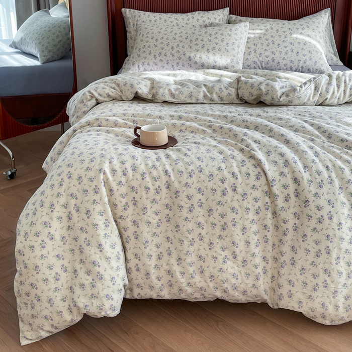 91家纺网 家纺一手货源 找家纺 典曼家纺 2025新款A类母婴级抗菌有氧双层纱亲肤小清新印花三件套四件套 寻意花海