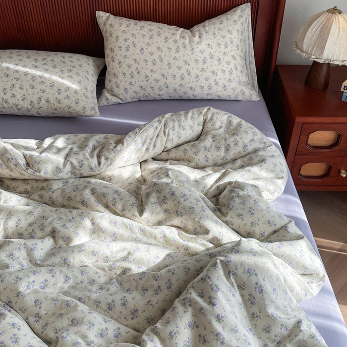 91家纺网 家纺一手货源 找家纺 典曼家纺 2025新款A类母婴级抗菌有氧双层纱亲肤小清新印花三件套四件套 寻意花海