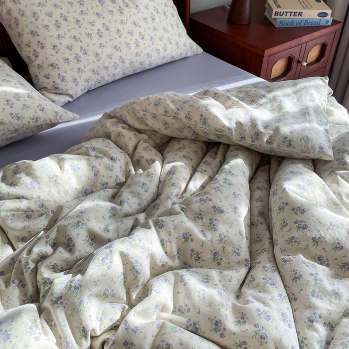 91家纺网 家纺一手货源 找家纺 典曼家纺 2025新款A类母婴级抗菌有氧双层纱亲肤小清新印花三件套四件套 寻意花海