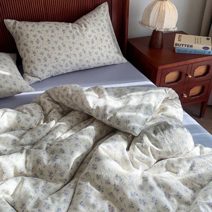 91家纺网 家纺一手货源 找家纺 典曼家纺 2025新款A类母婴级抗菌有氧双层纱亲肤小清新印花三件套四件套 寻意花海