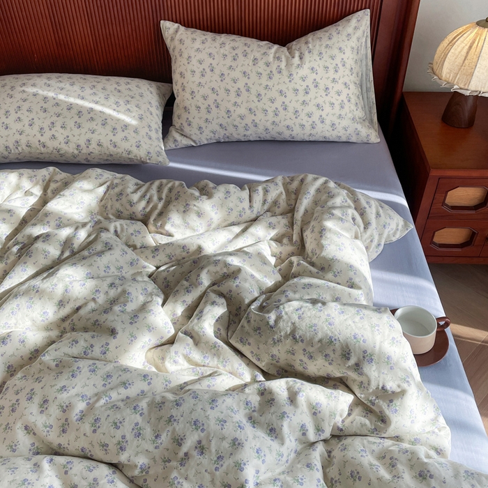 91家纺网 家纺一手货源 找家纺 典曼家纺 2025新款A类母婴级抗菌有氧双层纱亲肤小清新印花三件套四件套 寻意花海