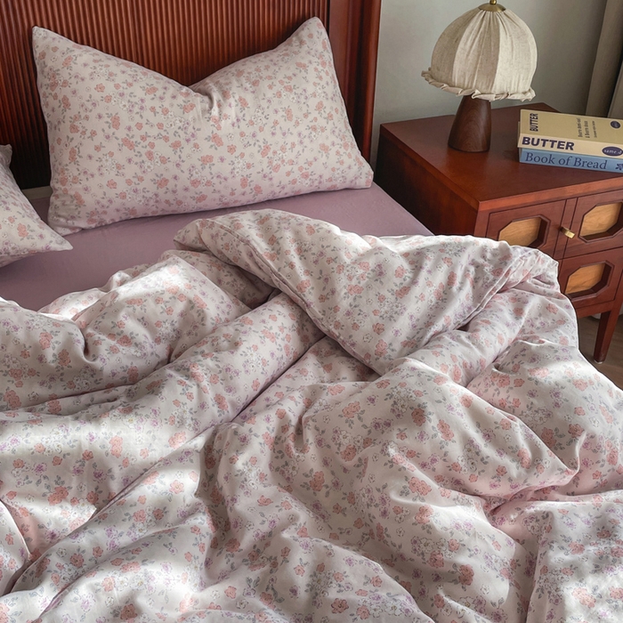 91家纺网 家纺一手货源 找家纺 典曼家纺 2025新款A类母婴级抗菌有氧双层纱亲肤小清新印花三件套四件套 阳春三月