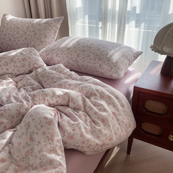 91家纺网 家纺一手货源 找家纺 典曼家纺 2025新款A类母婴级抗菌有氧双层纱亲肤小清新印花三件套四件套 阳春三月