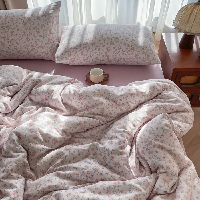 91家纺网 家纺一手货源 找家纺 典曼家纺 2025新款A类母婴级抗菌有氧双层纱亲肤小清新印花三件套四件套 阳春三月