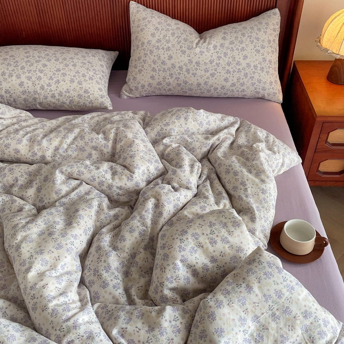 91家纺网 家纺一手货源 找家纺 典曼家纺 2025新款A类母婴级抗菌有氧双层纱亲肤小清新印花三件套四件套 紫藤