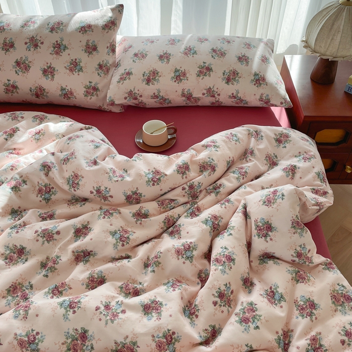 91家纺网 家纺一手货源 找家纺 典曼家纺 2025新款A类母婴级抗菌有氧双层纱亲肤小清新印花三件套四件套 花样年华