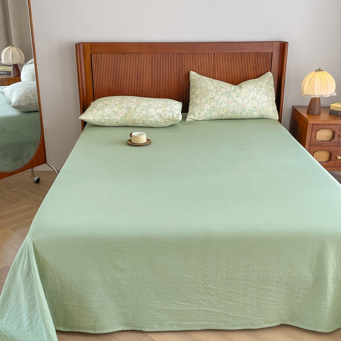 91家纺网 家纺一手货源 找家纺 典曼家纺 2025新款A类母婴级抗菌有氧双层纱亲肤小清新印花三件套四件套 初夏