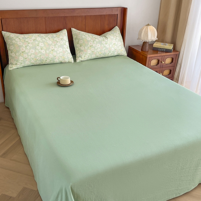 91家纺网 家纺一手货源 找家纺 典曼家纺 2025新款A类母婴级抗菌有氧双层纱亲肤小清新印花三件套四件套 初夏