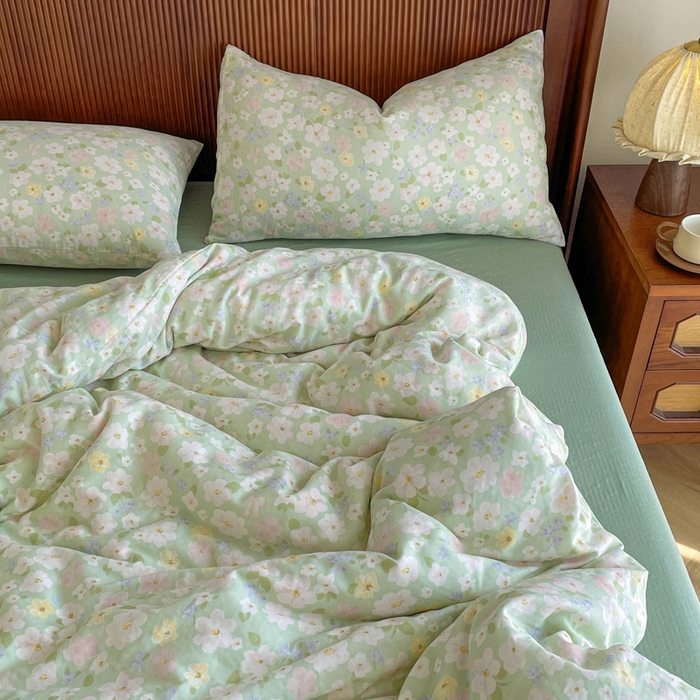 91家纺网 家纺一手货源 找家纺 典曼家纺 2025新款A类母婴级抗菌有氧双层纱亲肤小清新印花三件套四件套 初夏