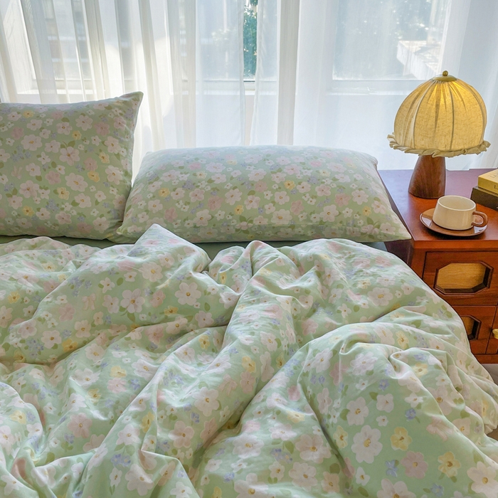 91家纺网 家纺一手货源 找家纺 典曼家纺 2025新款A类母婴级抗菌有氧双层纱亲肤小清新印花三件套四件套 初夏