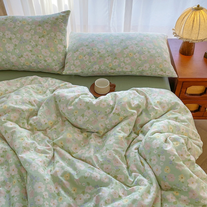 91家纺网 家纺一手货源 找家纺 典曼家纺 2025新款A类母婴级抗菌有氧双层纱亲肤小清新印花三件套四件套 初夏