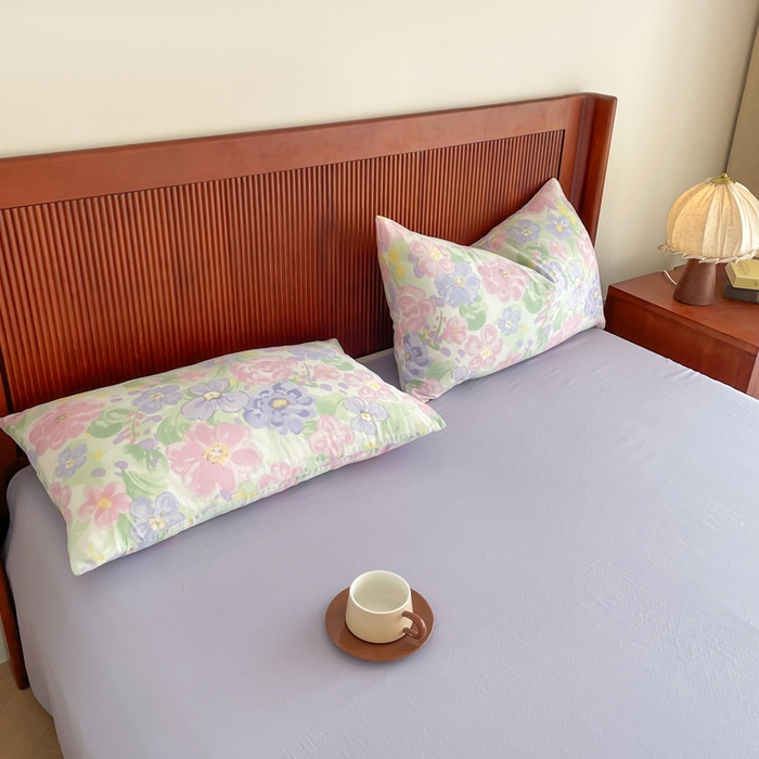 91家纺网 家纺一手货源 找家纺 典曼家纺 2025新款A类母婴级抗菌有氧双层纱亲肤小清新印花三件套四件套 春天里