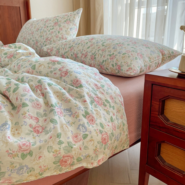 91家纺网 家纺一手货源 找家纺 典曼家纺 2025新款A类母婴级抗菌有氧双层纱亲肤小清新印花三件套四件套 惠仁