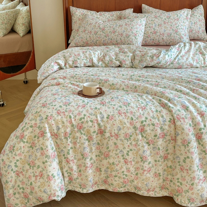 91家纺网 家纺一手货源 找家纺 典曼家纺 2025新款A类母婴级抗菌有氧双层纱亲肤小清新印花三件套四件套 惠仁