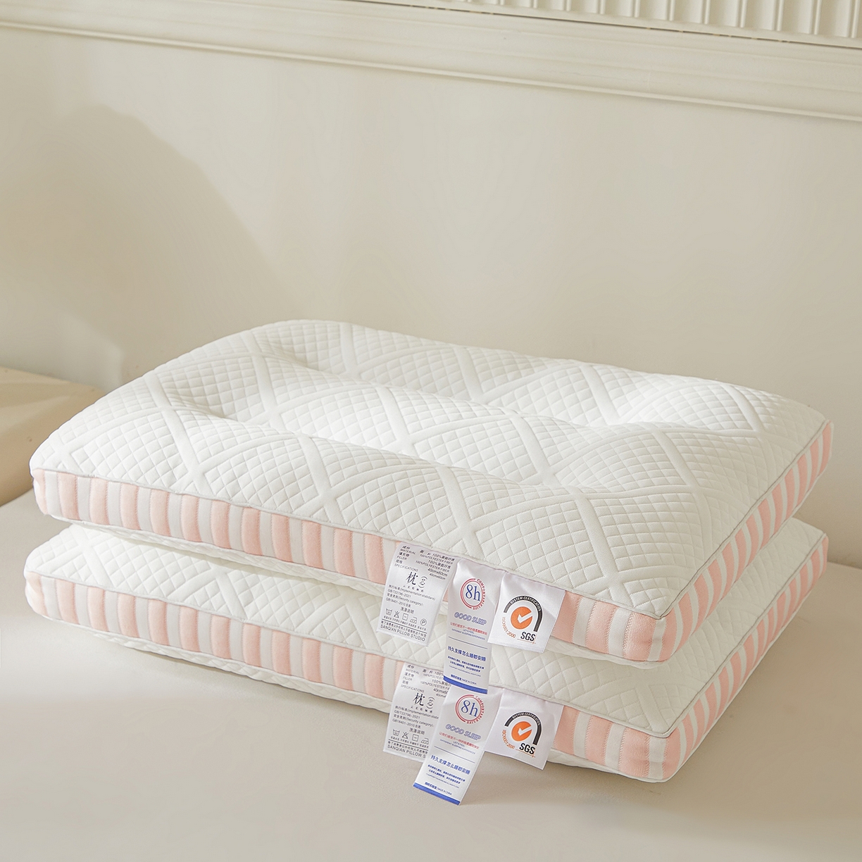 91家纺网 家纺一手货源 找家纺 （总）大熊枕芯 2025新款条纹款抗菌亲子护颈枕头枕芯