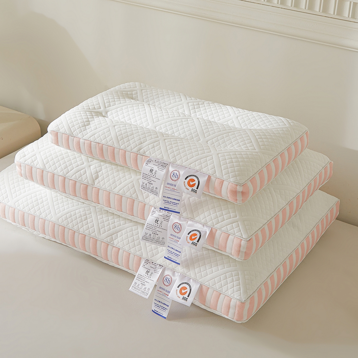 91家纺网 家纺一手货源 找家纺 （总）大熊枕芯 2025新款条纹款抗菌亲子护颈枕头枕芯