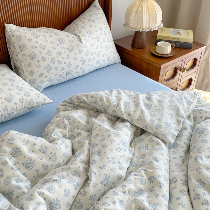 91家纺网 家纺一手货源 找家纺 典曼家纺 2025新款A类母婴级抗菌有氧双层纱亲肤小清新印花三件套四件套 米娅