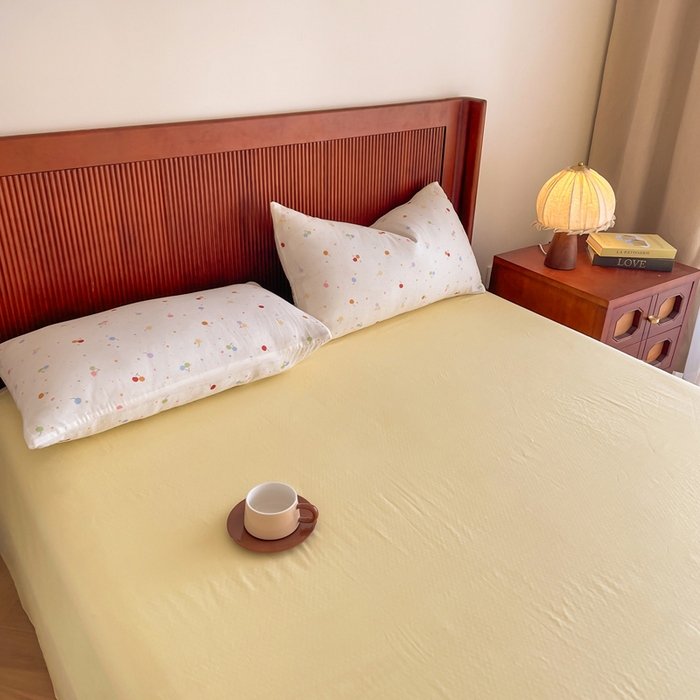 91家纺网 家纺一手货源 找家纺 典曼家纺 2025新款A类母婴级抗菌有氧双层纱亲肤小清新印花三件套四件套 七彩樱桃