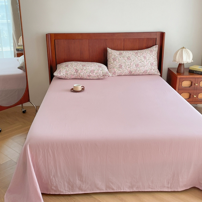 91家纺网 家纺一手货源 找家纺 典曼家纺 2025新款A类母婴级抗菌有氧双层纱亲肤小清新印花三件套四件套 清桃粉