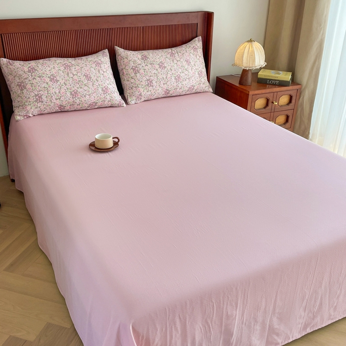 91家纺网 家纺一手货源 找家纺 典曼家纺 2025新款A类母婴级抗菌有氧双层纱亲肤小清新印花三件套四件套 清桃粉