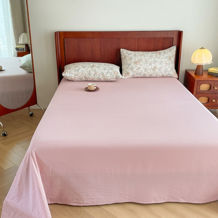 91家纺网 家纺一手货源 找家纺 典曼家纺 2025新款A类母婴级抗菌有氧双层纱亲肤小清新印花三件套四件套 桃花诺