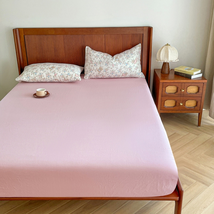 91家纺网 家纺一手货源 找家纺 典曼家纺 2025新款A类母婴级抗菌有氧双层纱亲肤小清新印花三件套四件套 桃花诺