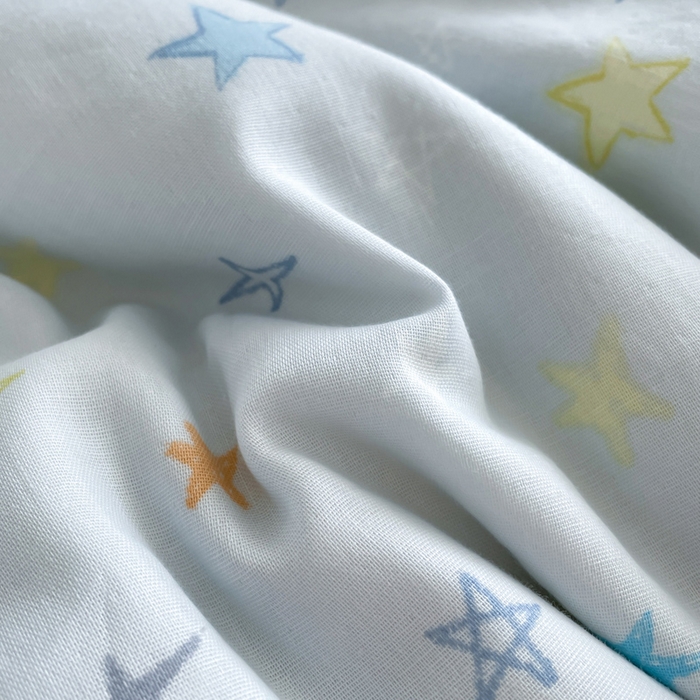 91家纺网 家纺一手货源 找家纺 典曼家纺 2025新款A类母婴级抗菌有氧双层纱亲肤小清新印花三件套四件套 星星世界