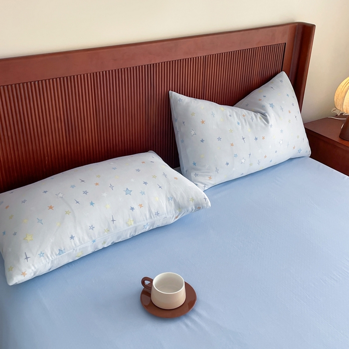 91家纺网 家纺一手货源 找家纺 典曼家纺 2025新款A类母婴级抗菌有氧双层纱亲肤小清新印花三件套四件套 星星世界