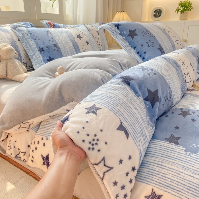 红日子纺织品 2025新款高克重牛奶绒印花四件套 漫天繁星