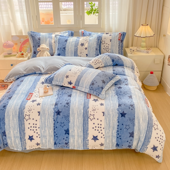 91家纺网 家纺一手货源 找家纺 红日子纺织品 2025新款高克重牛奶绒印花四件套 漫天繁星