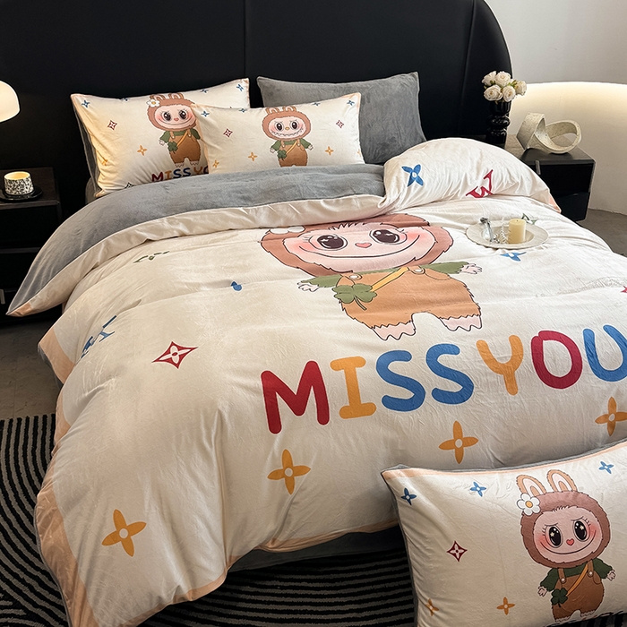 91家纺网 家纺一手货源 找家纺 色鬼布艺高端家居主号 2025秋冬新款宝宝绒牛奶绒四件套提供买家秀 可爱布