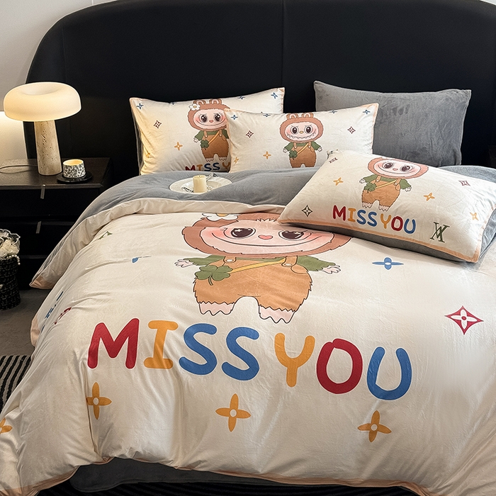 91家纺网 家纺一手货源 找家纺 色鬼布艺高端家居主号 2025秋冬新款宝宝绒牛奶绒四件套提供买家秀 可爱布