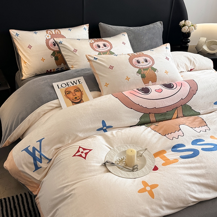 91家纺网 家纺一手货源 找家纺 色鬼布艺高端家居主号 2025秋冬新款宝宝绒牛奶绒四件套提供买家秀 可爱布