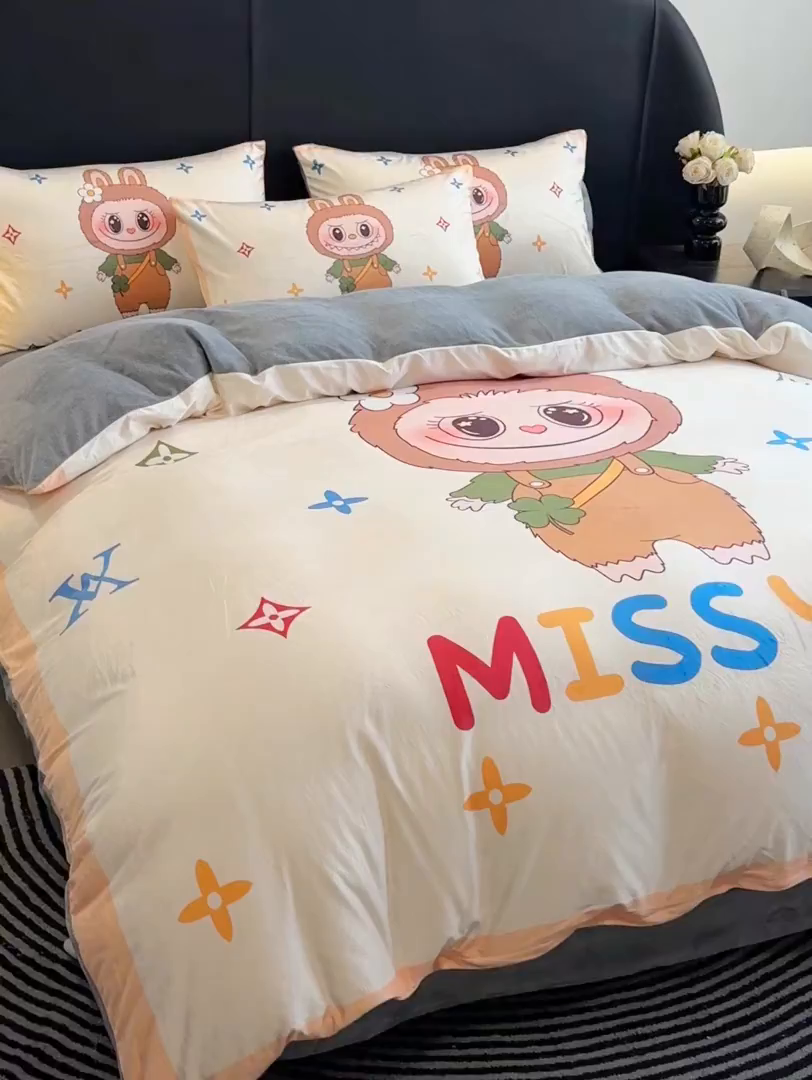 91家纺网 家纺一手货源 找家纺 色鬼布艺高端家居主号 2025秋冬新款宝宝绒牛奶绒四件套提供买家秀 可爱布