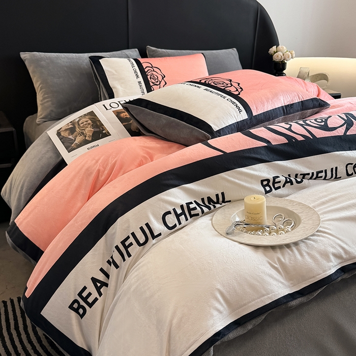 91家纺网 家纺一手货源 找家纺 色鬼布艺高端家居主号 2025秋冬新款宝宝绒牛奶绒四件套提供买家秀 粉黛佳人