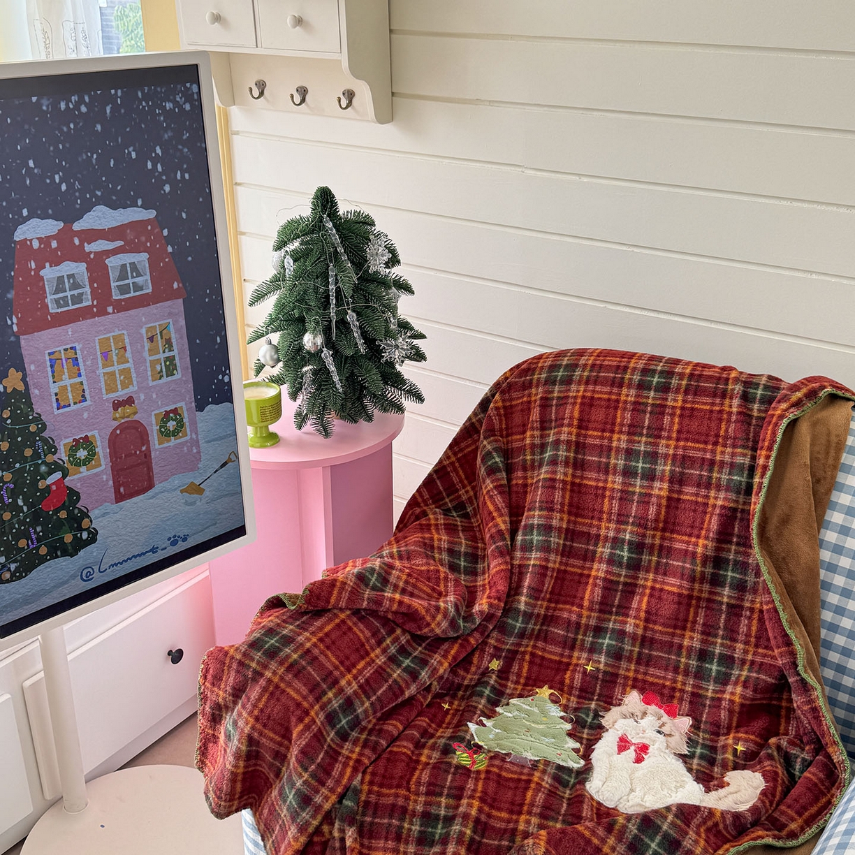 91家纺网 家纺一手货源 找家纺 柚子YOUTH 2025新款牛奶绒羊绒多功能毯毯子 红格猫