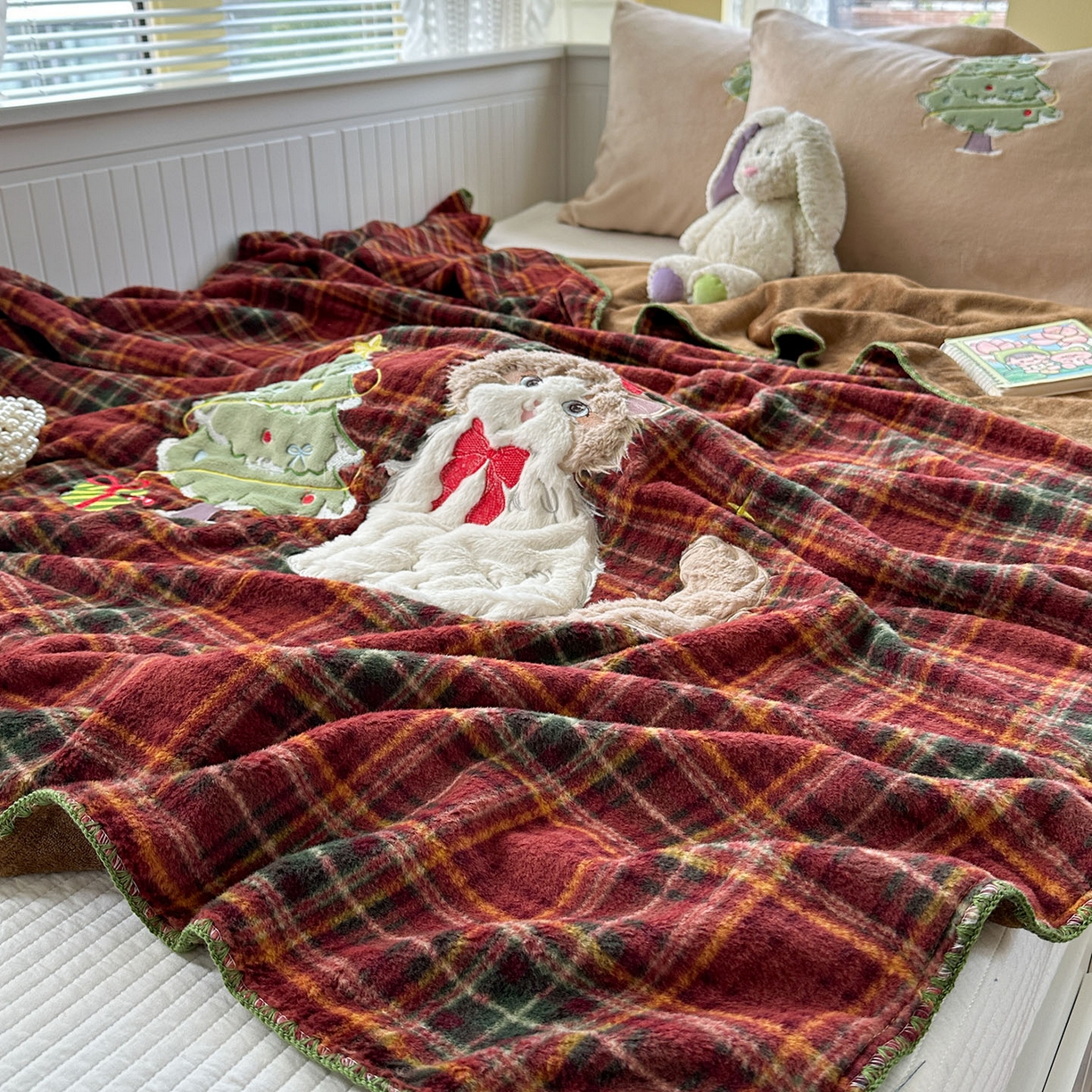 91家纺网 家纺一手货源 找家纺 柚子YOUTH 2025新款牛奶绒羊绒多功能毯毯子 红格猫