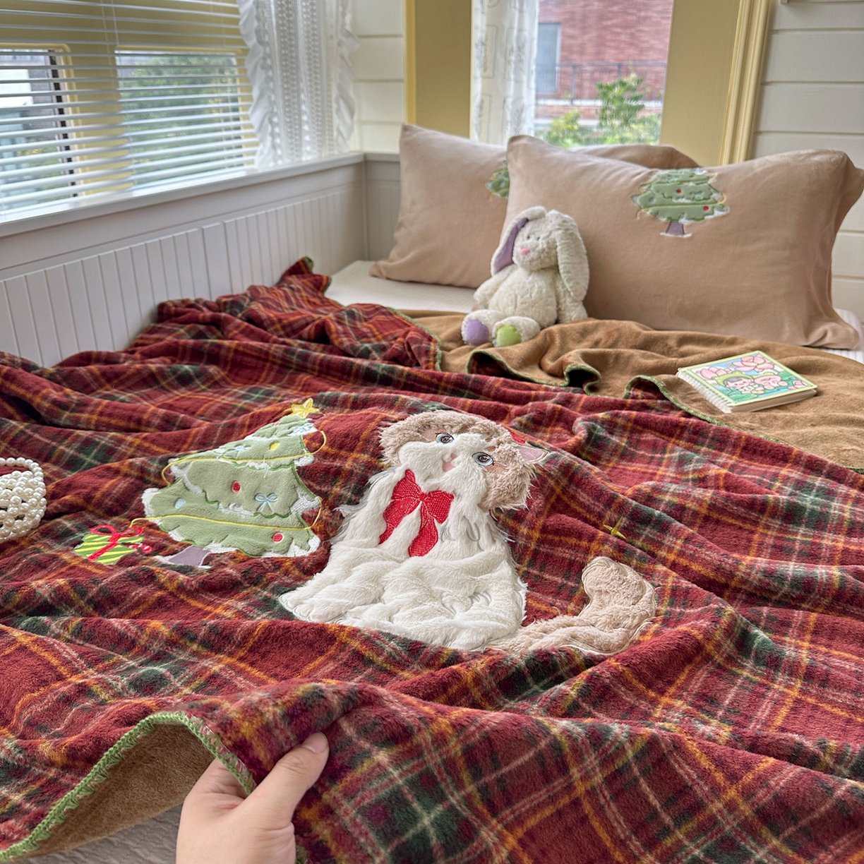 91家纺网 家纺一手货源 找家纺 柚子YOUTH 2025新款牛奶绒羊绒多功能毯毯子 红格猫