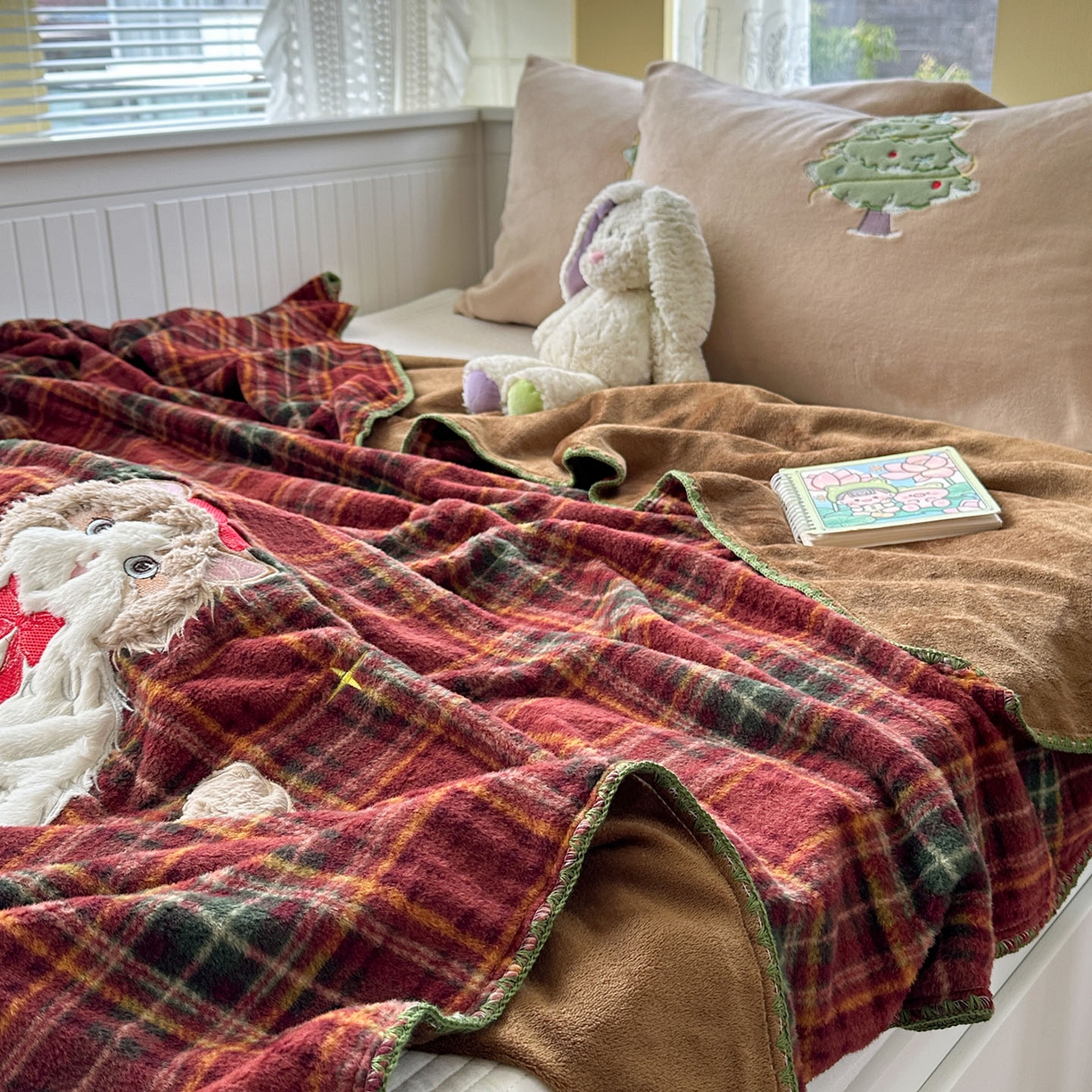 91家纺网 家纺一手货源 找家纺 柚子YOUTH 2025新款牛奶绒羊绒多功能毯毯子 红格猫