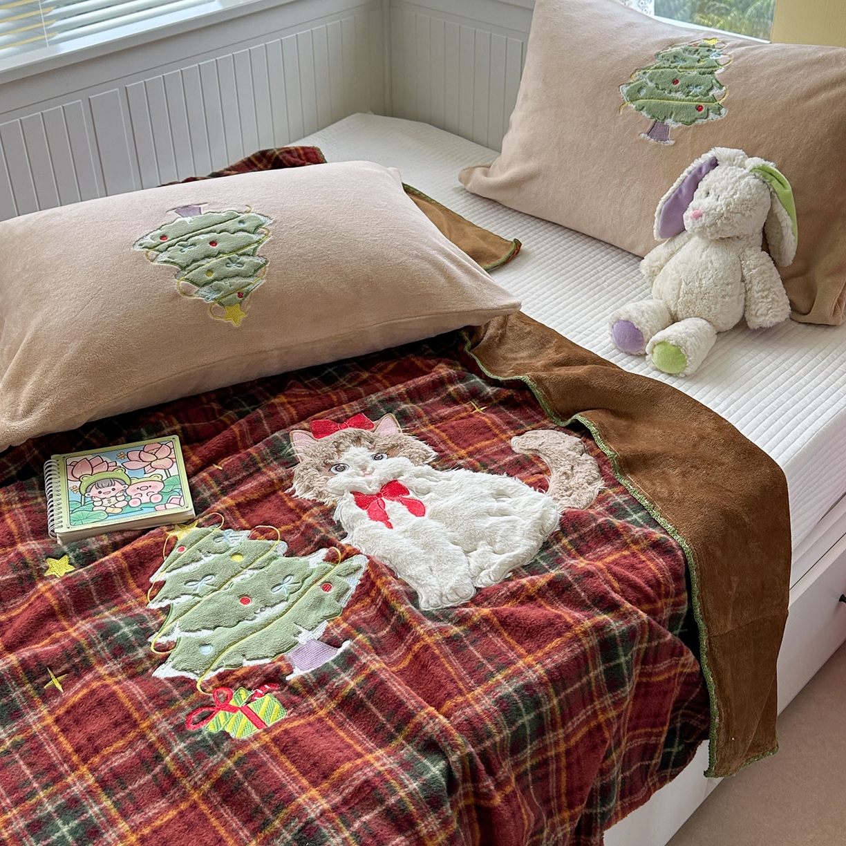 91家纺网 家纺一手货源 找家纺 柚子YOUTH 2025新款牛奶绒羊绒多功能毯毯子 红格猫