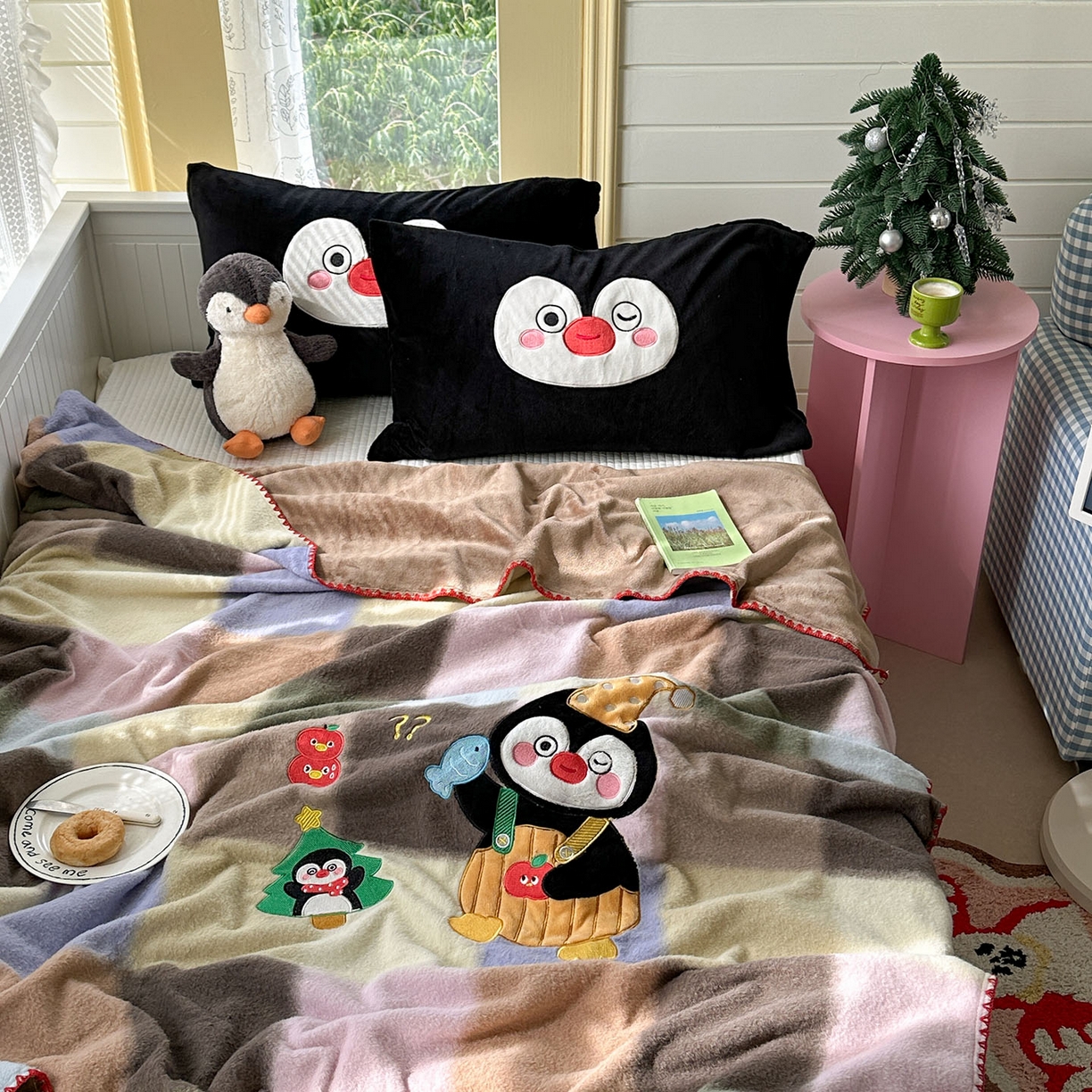 91家纺网 家纺一手货源 找家纺 柚子YOUTH 2025新款牛奶绒羊绒多功能毯毯子 糖心企鹅