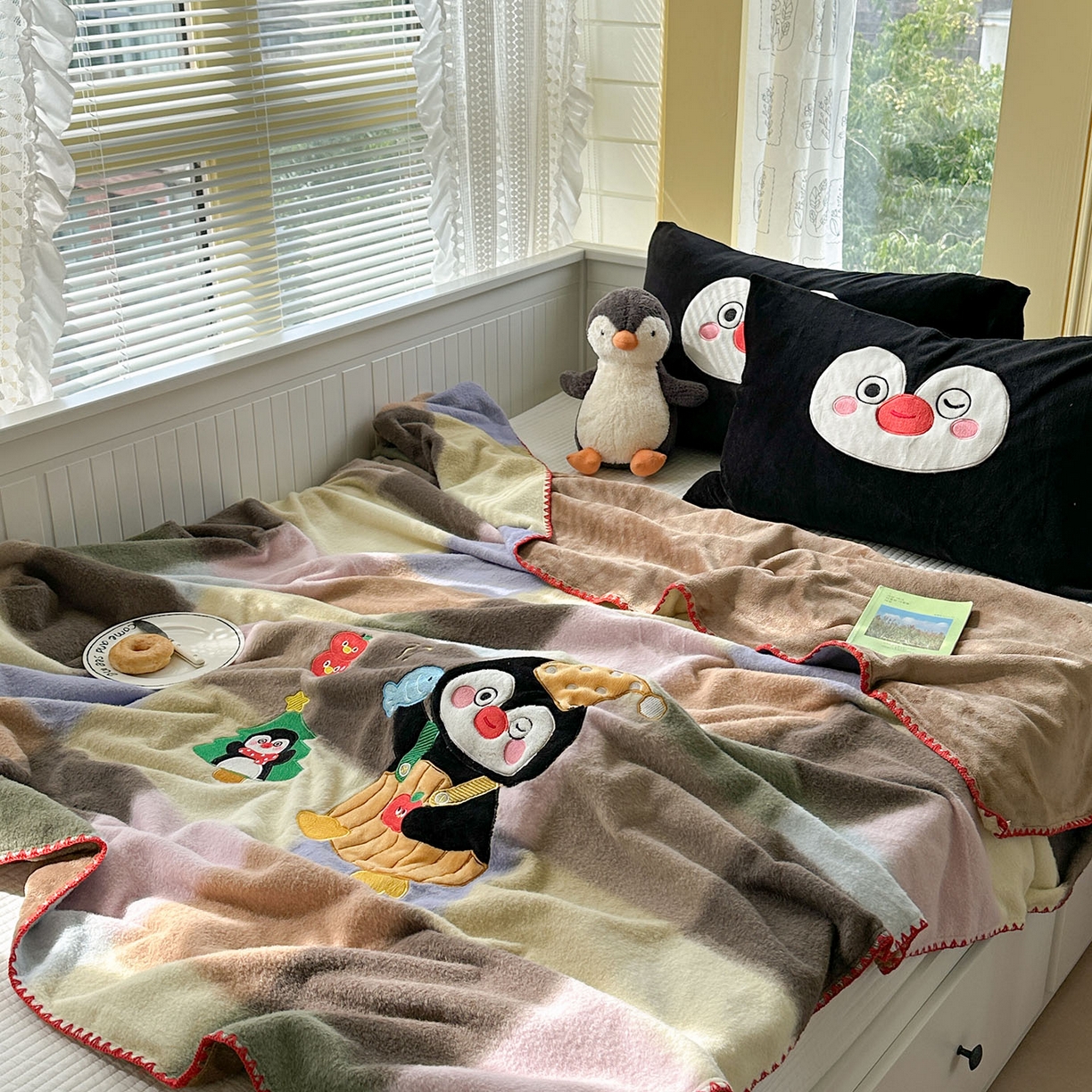 91家纺网 家纺一手货源 找家纺 柚子YOUTH 2025新款牛奶绒羊绒多功能毯毯子 糖心企鹅