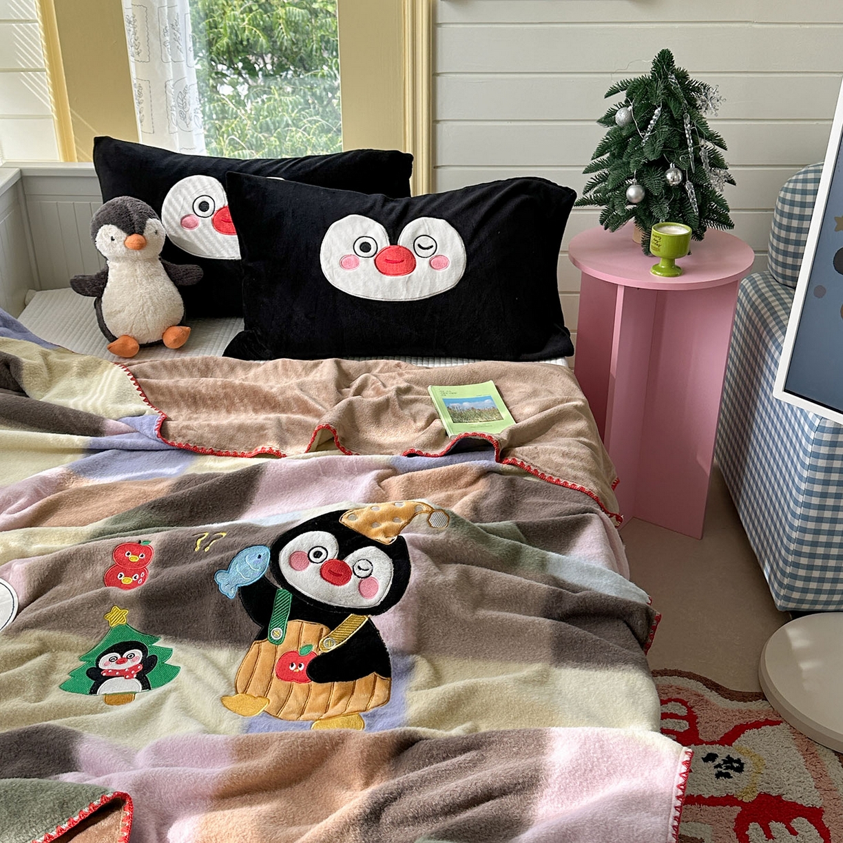 91家纺网 家纺一手货源 找家纺 柚子YOUTH 2025新款牛奶绒羊绒多功能毯毯子 糖心企鹅