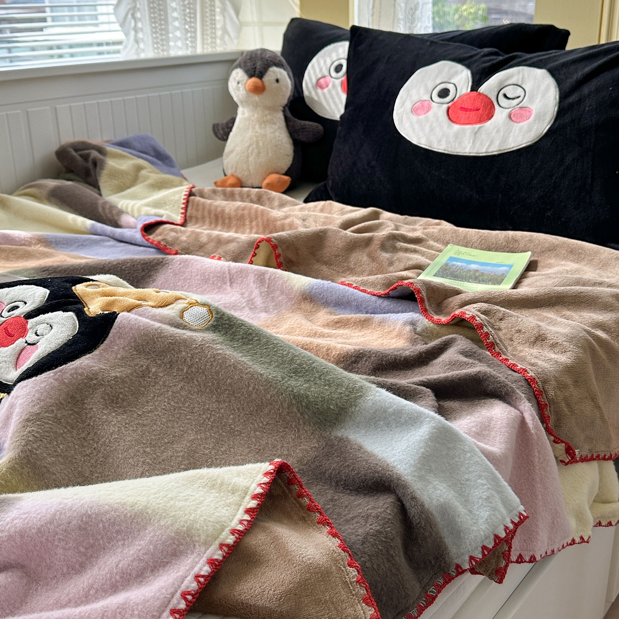 91家纺网 家纺一手货源 找家纺 柚子YOUTH 2025新款牛奶绒羊绒多功能毯毯子 糖心企鹅