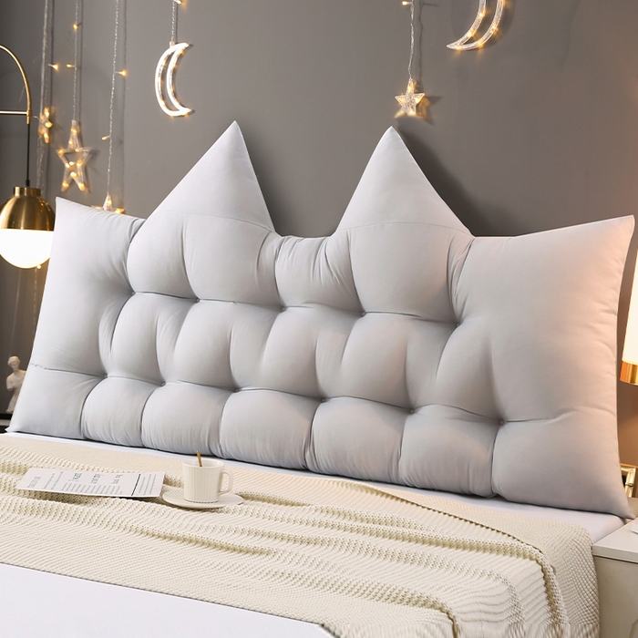 碧尔家居 2025新款简约猫长条机械钉扣水洗棉床头靠枕 银灰