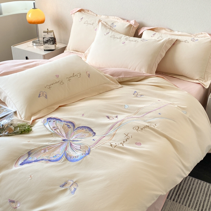 91家纺网 家纺一手货源 找家纺 （总）桃园 新款纯棉全棉长绒棉磨毛不掉毛四件套高端礼盒-蝶町系列（包含买家秀）