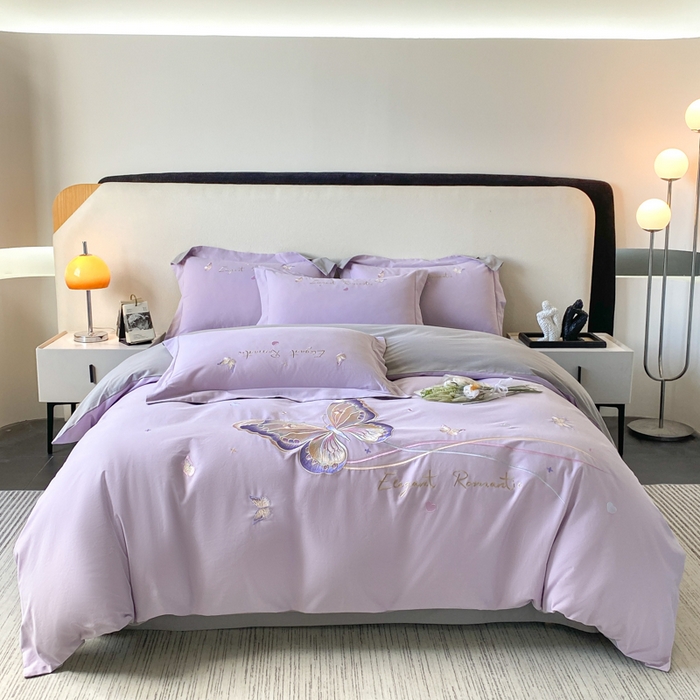 91家纺网 家纺一手货源 找家纺 桃园 新款纯棉全棉长绒棉磨毛不掉毛四件套高端礼盒-蝶町系列（包含买家秀） 香芋紫